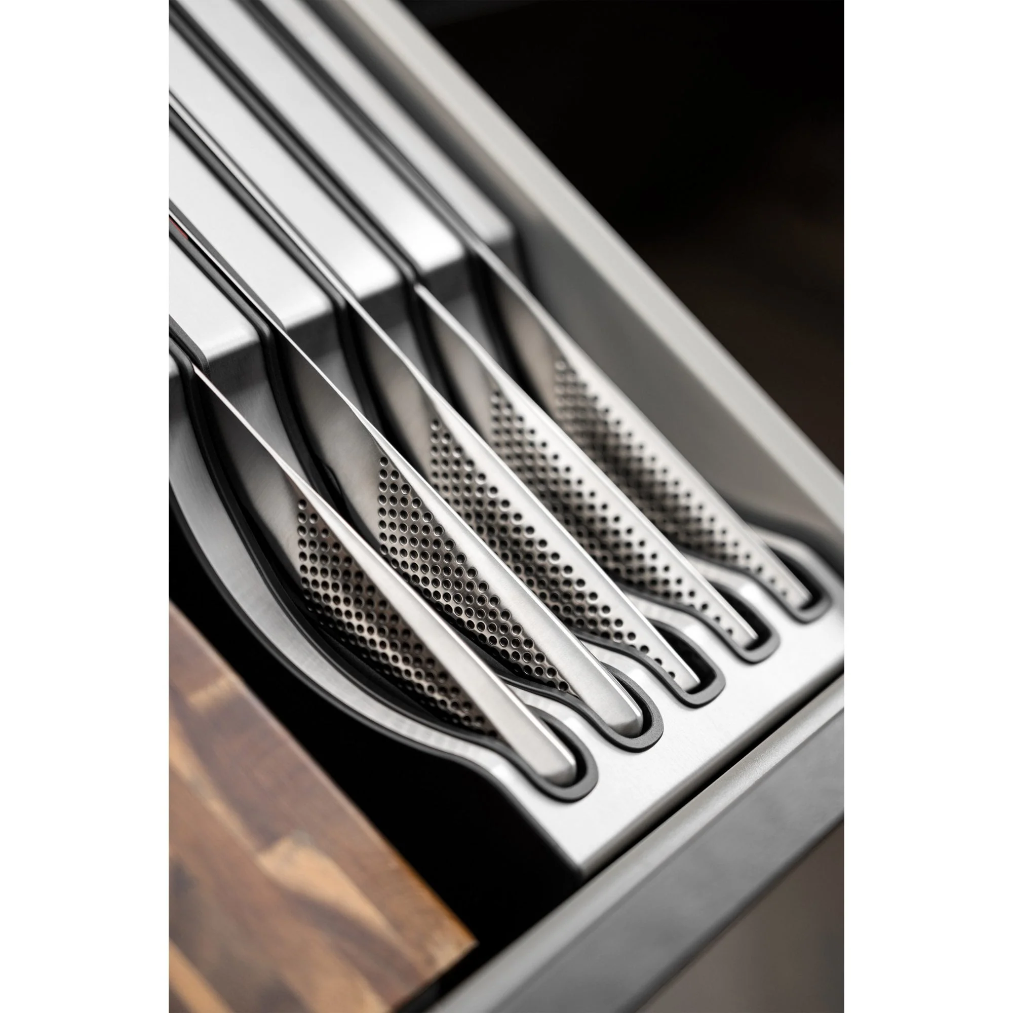 Global 5 Piece Kitchen Knife Set with Storage Dock - Image 3