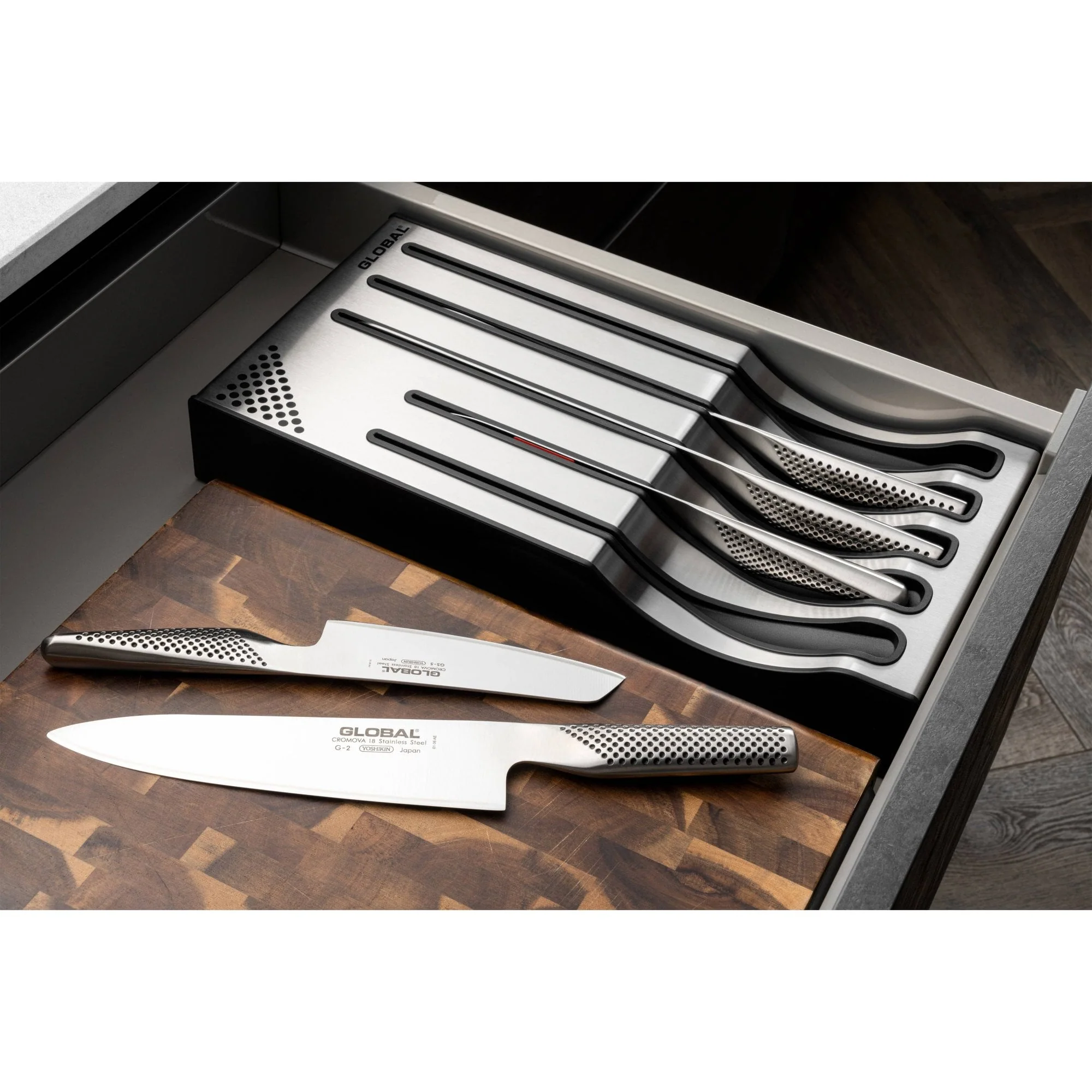 Global 5 Piece Kitchen Knife Set with Storage Dock - Image 4